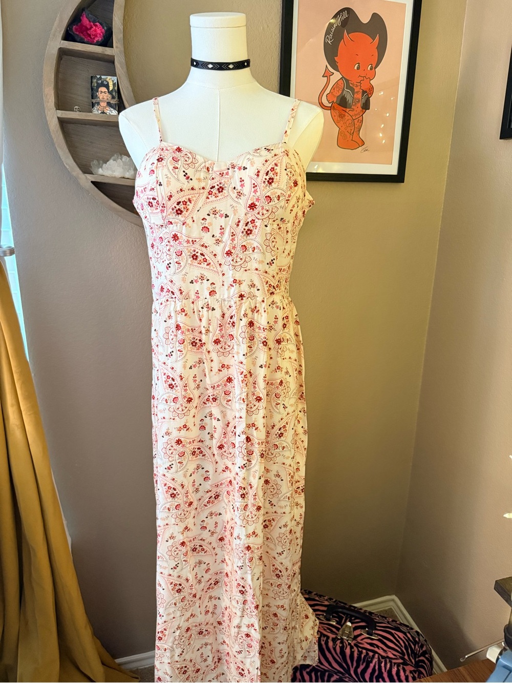 Lily Rose Cream Maxi Dress with Red Paisley Floral Print